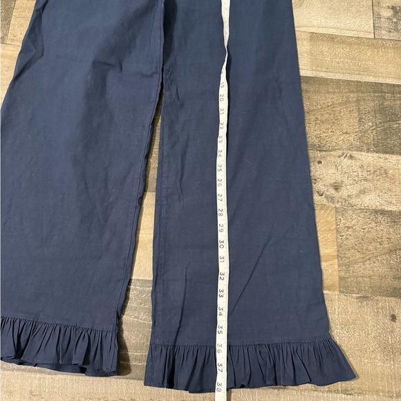Maeve Anthropologie Navy Wide Leg Ruffle Hem Pants Size 27 NWT - Picture 3 of 13